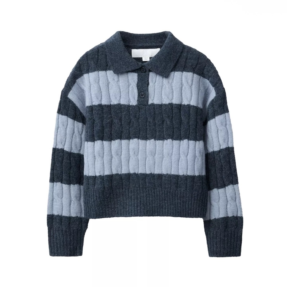 CABLE KNIT STRIPED POLO JUMPER